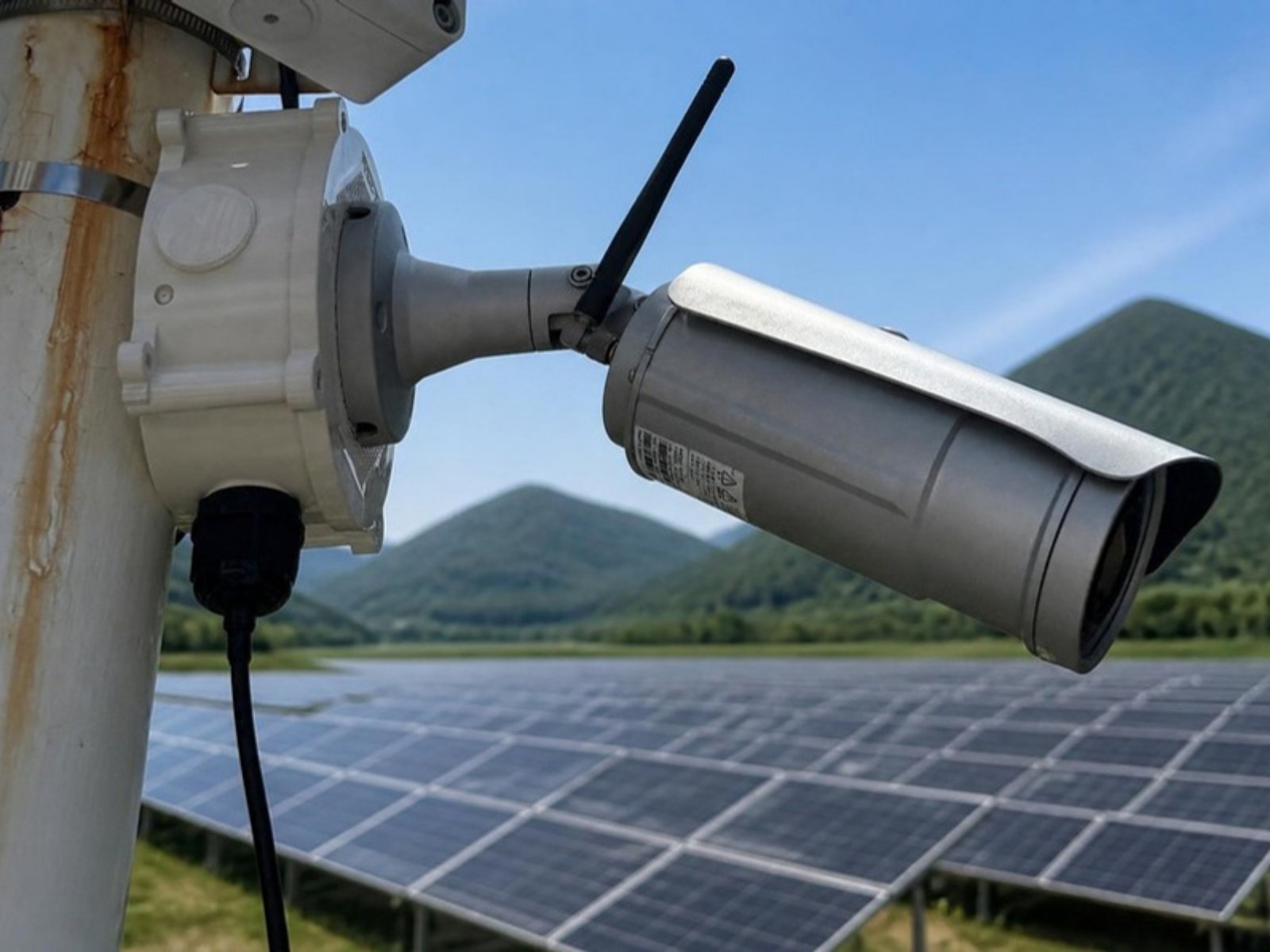 太陽光発電所を見守る、ポールに取り付けたLTEカメラ（実機）