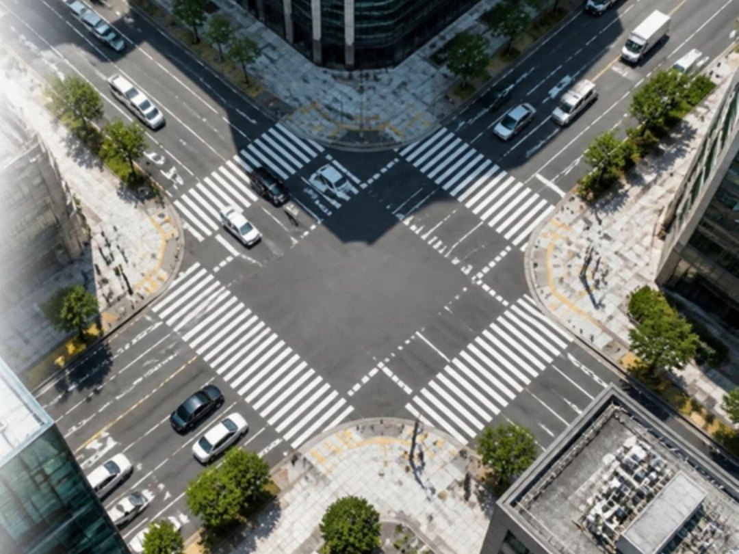 上空から見た市街地の交差点