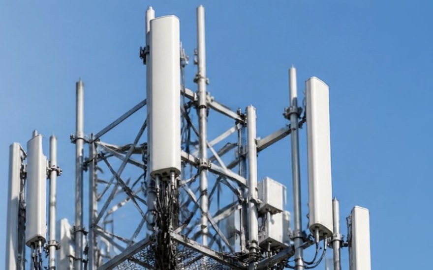 青空を背にした携帯電話の基地局アンテナ